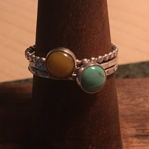 Turquoise, Yellow Jasper Sterling Stacking Ring Set - Handmade & Like New